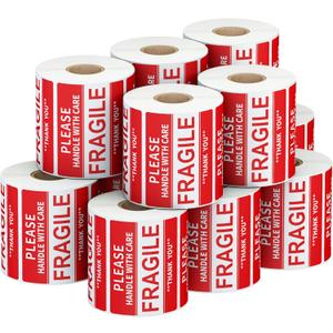 3 x 2 inch Handle with Care Fragile Thank You Warning Packing Shipping Label Stickers Permanent Adhesive (12 Rolls, 6000 Labels)