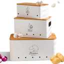 Metal Potato Onion and Garlic Storage Tin Set of 3, White Kitchen Vegetable Canisters with Bamboo Lid and Aerating Holes, Stackable Kitchen Keeper Storage for Countertop Pantry