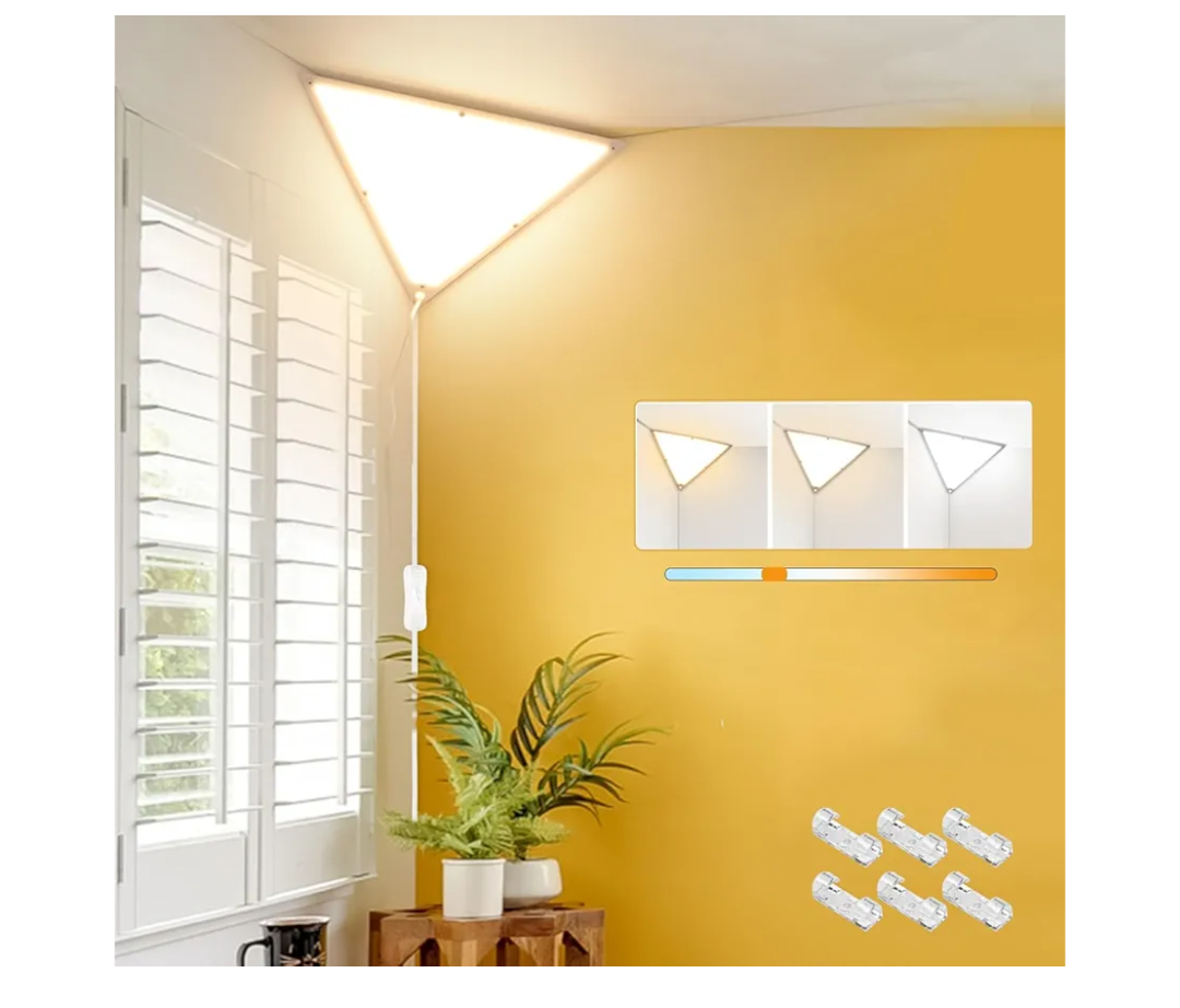 Upgraded Corner Light, 22W 2000LM LED Corner Lights for Living Room, 3000K/4000K/6000K Plug in Ceiling Lights with Switch, Lamp for Bedroom, Triangle Shape
