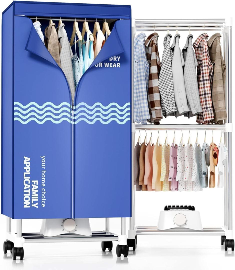 Clothes Dryer, Portable Drying Machine with Timer, 60inch Laundry Drying Wardrobe with Large Capacity, Electric Dryer/Rack for Home | Appartments (Blue)