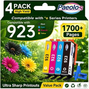 923 Ink Cartridges for HP Printers Replacement for HP 923 Ink Cartridges Work for HP OfficeJet Pro 8130e 8120e 8135e 8139e 8125e 8138e Printers Ink Cartridges No Chip, Black Cyan Magenta Yellw,4 Pack