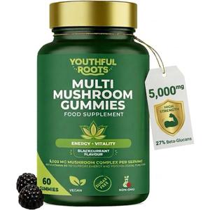 Multi Mushroom Gummies 6-in-1 with Lions Mane, Reishi, Shiitake & Vitamin B6 - Focus, Energy & Vitality - Vegan & Sugar-Free - 60 Gummies for Kids & Adults