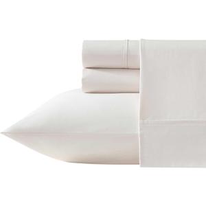 Vera Wang Queen Sheet Set, 100% Egyptian Cotton Percale Bed Sheets with a Smooth & Crisp Feel, Deep Pockets, Bedding with Matching Fitted Sheet & Pillowcases (Pink)