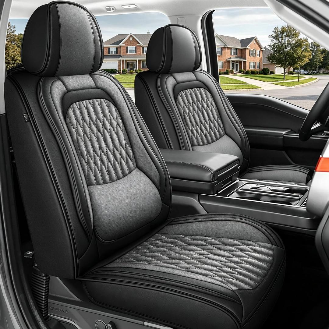 for Ford F150 Seat Covers 2026-2025-2009 F250 F350 F450 2017-2026
Truck Pickup Waterproof 5 Seat Full Set Full Coverage Comfort Anti-Slip Protection Easy Install Premium Leather (Gray)