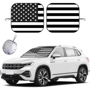 Ziciner 2 PCS Car Windshield Sun Shade, Auto Sun Heat and UV Rays Blocker, 28"31" Foldable Automotive Front Window Sunshade Protector, Universal Vehicle Interior Accessories (Black Flag-M)