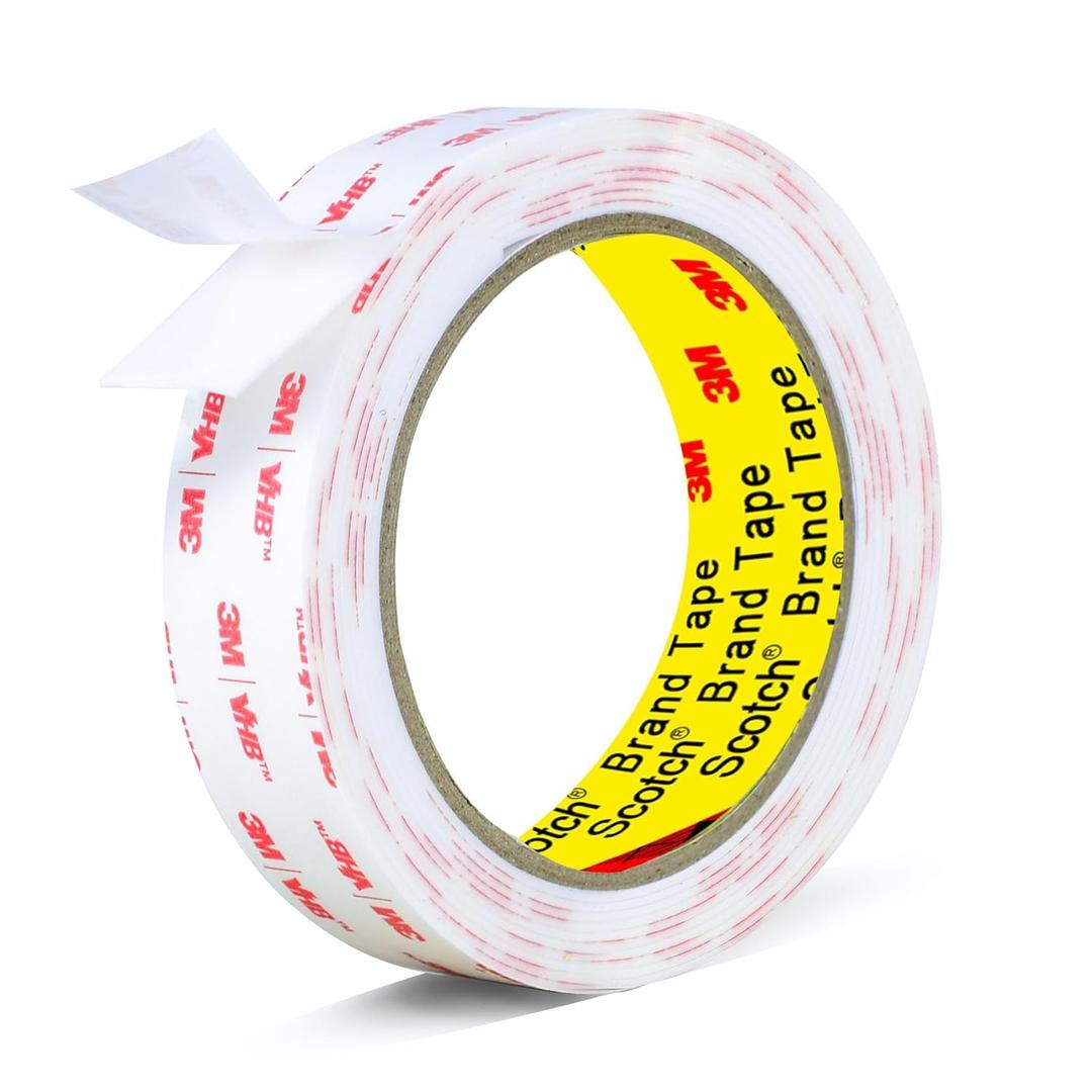 3M Double Sided Tape Heavy Duty 1in X 9.85ft, Heavy Duty Removable Mounting Tape for Wall, White Sticky Foam Tape, Picture Hanging Strips & Poster Hanger, Waterproof Adhesive Strips, Carpet Tape