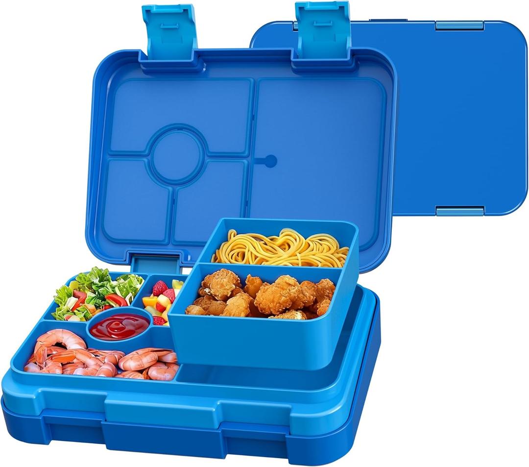 Bento Lunch Box for Kids, 6 Compartments BPA Free, Dishwasher Safe Back to School Snack Bento Lunch Containers Boxes, Ideal Portion Sizes for On-the-Go Meal, Ages 3+, School, Blue