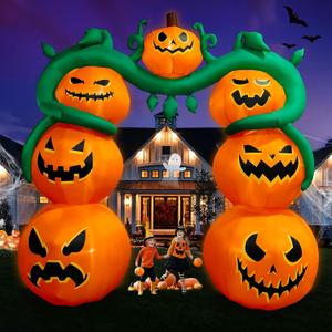 SEASONBLOW 9 Ft Halloween Inflatable Pumpkin Archway Decoration LED Light Up Giant Blow Up Pumpkin Arch for Halloween Party Indoor Outdoor Garden Yard Decor