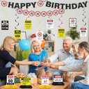 60th Birthday Decorations Women Men - 15 Pcs Caution Logos Banners Garland Hanging Swirls Funny Centerpieces Table Decor For Her Him Cheers To 60 Years Party Supplies (Black Red)