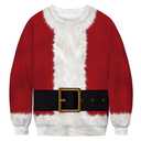 Unisex Ugly Christmas Sweater Funny 3D Print Santa Outfits Sweatshirt Long Sleeve Crewneck Xmas Pullover, Red 3, XL
