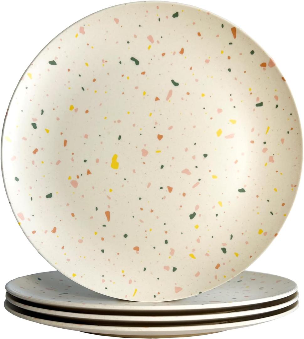 Nook Theory 4 Pack Reusable Bamboo Plates - Non-Toxic Toddler and Kids Plate, Dishwasher Safe, Not Microwavable Dinnerware (Celebration 8") (8", Celebration)