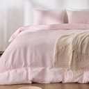 RENEWROOTS Pink Twin Duvet Cover, 100% Sandwashed Cotton Soft Twin Size Duvet Cover Set 3 Pieces with Zipper Clousre & Corner Buttons (Pink, Twin 69 x 90)