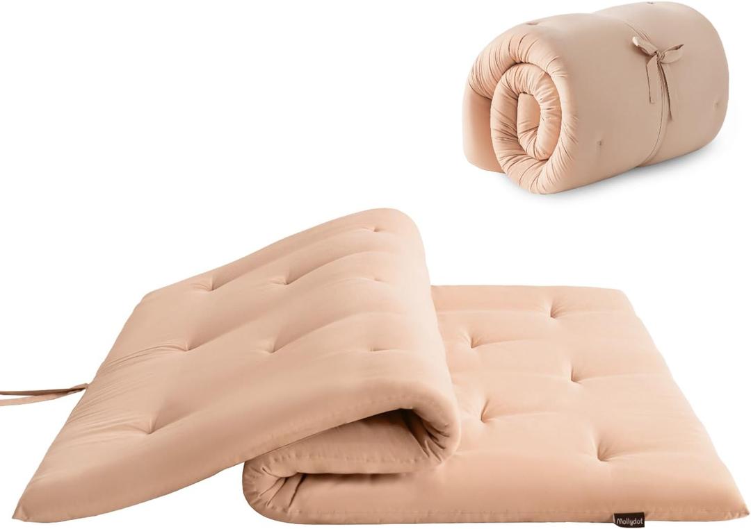 Mollydot Japanese Floor Futon Mattress Twin Size 39"x 80", Foldable Bed Mattress, Portable Tatami Mat Sleeping Pad, Folding Futon Cushion, Roll Up Floor Lounger for Guest Room Dormitory (Khaki)