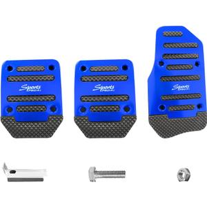 Ziciner 3PCS Non-Slip Car Pedal Pads, Manual Gearbox Gas Pedal Brake Pedal Cover, Aluminum Alloy Brake Gas Clutch Pedal Kits, Universal Replacement Accessories for Car SUV ATV (Blue&Manual)