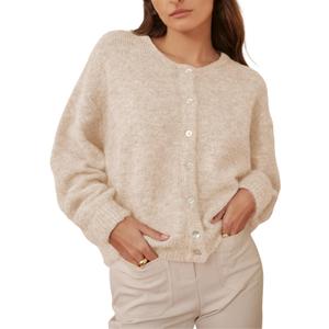 Ynhonra Women's Long Sleeve Front Button Y2k Cardigan Sweaters Crew Neck Loose 2026 Spring Tops Large