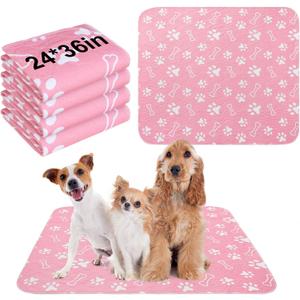 BEAUTYZOO 4 Pack Washable Pee Pads for Dogs, Reusable Puppy Pads for Potty Training, Waterproof Super Absorbent Wee Wee Pads for Dogs Non-Slip, Pet Whelping Mats Playpen Dog Crate Floors, 24IN x 36IN (Pink)