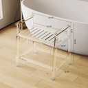 Acrylic Shower Chair with Arms - 23.62" Clear Shower Bench with Handle for Inside Shower Heavy Duty Shower Stool for Seniors Elderly Non-Slip Waterproof Indoor and Outdoor, 23.62 X 19.09" X 24.41"