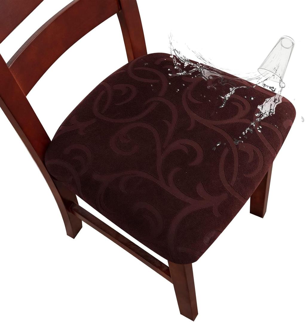Genina Waterproof Chair Seat Covers Dining Room Chair Covers Stretch Seat Cover for Dinning Room Chair Protector Slipcovers for Kitchen, Hotel (2, Flower Pattern-Chocolate)