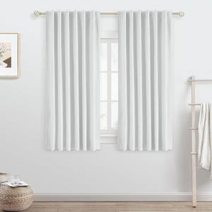 PANGSINNE 100% Blackout Ivory Curtains 63 inches Long Back Tab Rod Pocket 2 Panels Set Linen Curtain Thermal Insulated Textured Short Blackout Curtains for Bedroom Darkening 52x63 White