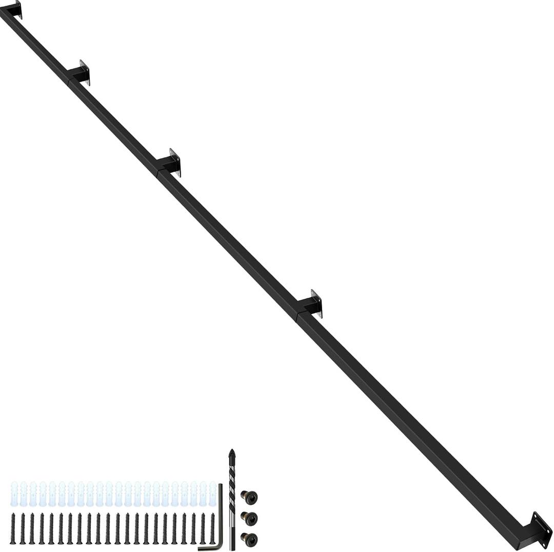 Wall Handrail 12FT,Black Industrial Staircase Railing,Pipe Handrails