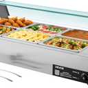 VEVOR Commercial Food Warmer, 1500W Electric Stainless Steel Steam Food Warmer with Glass Cover, 6 x 1/2 Size Pans Buffet Bain Marie with Soup & Perforated Ladles, for Catering, Restaurant & Party