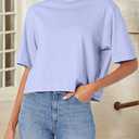 Womens Workout Cropped T Shirts Short Sleeve Drop Shoulder Tees Round Neck Loose Fit Basic Solid Crop Tops (Purple, XL)