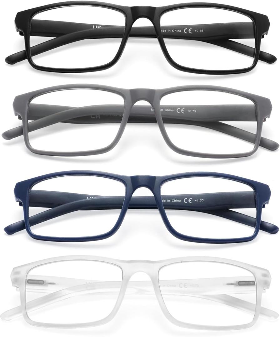 MODFANS Reading Glasses Men Readers 4 Pack,Blue Light Blocking Reading Glasses Anti Glare/Eye Strain Filter UV,Rectangular Unisex Lightweight Frame Comfortable Spring Hinge Eyeglasses 2.0