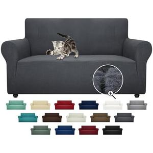 ZNSAYOTX Super Stretch Couch Cover Love Seat Sofa Covers for Living Room Dogs Pet Friendly Furniture Protector Spandex Loveseat Slipcovers with Anti Slip Foam Sticks (Dark Grey, Loveseat)