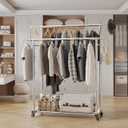 Clothes Rack for Hanging Clothes, Stainless Steels Coat Rack with Wheels, Clothing Rack, Garment Rack, Portable Closet, Portable Closet, Adjustable Length (XXL)