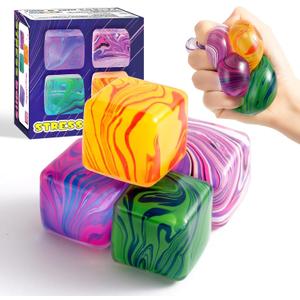 4 Pack Squishy Fidget Toys Stress Cube Bulk, Squishies Slow Rising Stress Balls for Adults Kids, Sensory Fidget Toys for Anxiety Relief, Small Squishy Toys for Classroom Prizes Party Favors