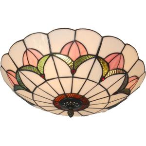 Tiffany Style Ceiling Light 16 Inch Stained Glass Flush Mount Ceiling Light for Bedroom Chandelier Vintage Pendent Light Fixtures (16 Inch White Pink)