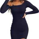 Valiamcep Womens Long Sleeve Dress Fall Off The Shoulder Ribbed Knit Slim Fitted Bodycon Mini Pencil Dresses Fashion Outfits (Blue, M)