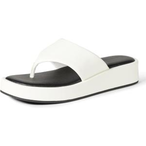 Amazon Essentials Women's Flatform Thong Sandals (8, White Faux Leather)