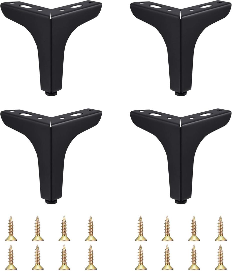 CozyCabin 4 Inch Furniture Legs Metal Feet, Legs for Furniture Set of 4, Black Modern Style Triangle Feet Replacement Dresser Legs for Cabinet Table Cupboard Sofa Ottoman Couch Chair