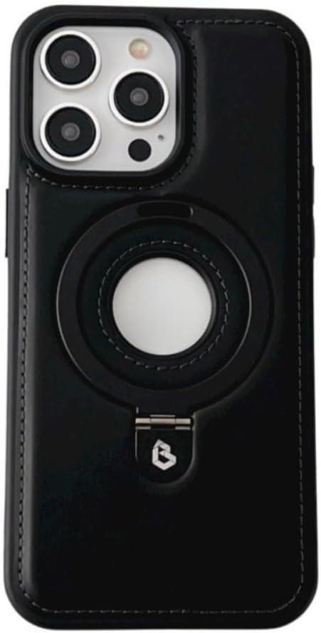 Leather Material with Metal Magnetic Folding Stand,Luxury Leather Invisible Stand Phone Case Cover for iPhone 12-15 (iPhone16 Pro Max,Black)