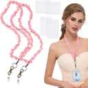 2 Pcs Scrunchie Lanyard Teacher for ID Badges Keys with 4 Card Holders, Stretchy Cute Scrunchie Lanyards for Work School Daily Use, Christmas & New Year Gift Set for Women Teachers