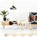 Shappy 32 Pcs Hexagon Mirror Wall Stickers Removable Silver Acrylic Mirror Stickers Honeycomb Decals for DIY Home Art Bedroom Living Room Wall Decoration(12.6 x 11 x 6.3 cm)