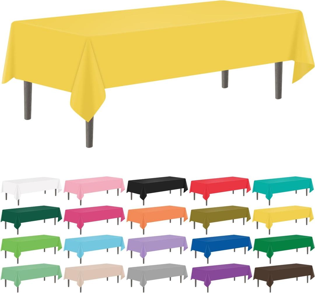 12 Pack Yellow 54 x 108 Inch Disposable Plastic Tablecloths Rectangular Table Cloth Plastic Table Cover for Parties (Rectangle)