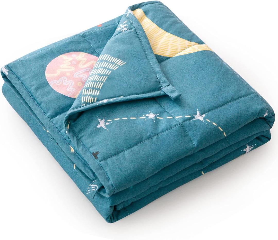 Mr. Sandman 5 lbs Weighted Blanket for Twin Size Bed, Perfect for 40-60lb Breathable Cotton Heavy Blanket with Premium Glass Beads - 36" x 48" Star Moon Blue
