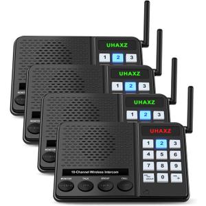 Intercoms Wireless for Home, Long Range Intercom 6000ft, Home Intercom System Wireless with Group Call, 10 Channel, 8 Volume Levels Intercom System for Business Office Elderly(4 Packs)