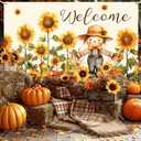 Welcome Fall Photography Backdrop Autumn Pumpkin Sunflower Scarecrow Background, Thanksgiving Party Supplies Farm Harvest Banner Photo 72 x 44 Inch