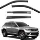 Window Visors Rain Guards fits 2022-2026 Jeep Grand Cherokee 2-row with Stainless Steel Chrome Trim, Out-Channel Side Window Wind Deflectors Vent Shades Accessories, black 4 Pcs, 2023 2024 2025