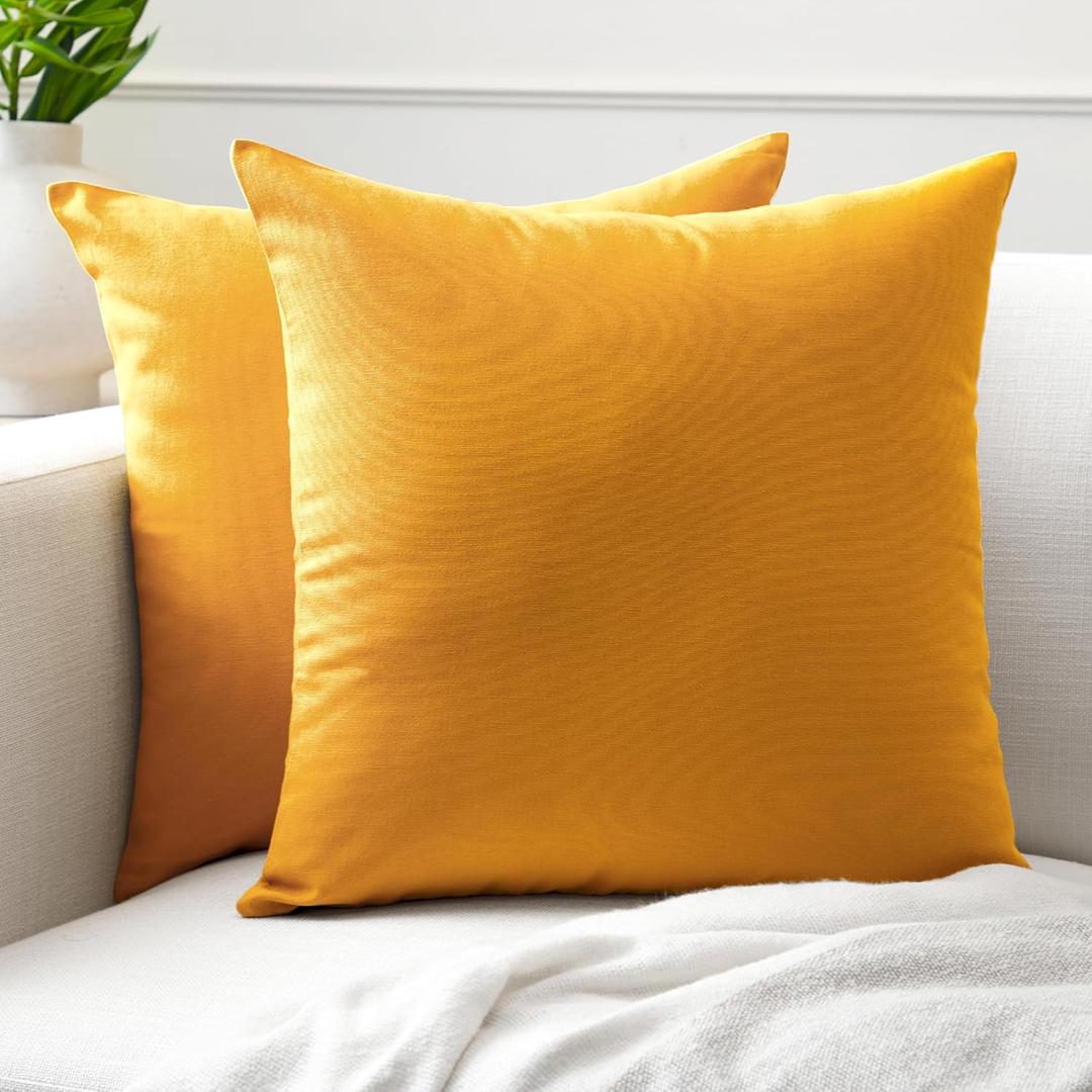 Encasa XO Throw Pillow Covers 18x18 in Set of 2 Mango | No Inserts | Cotton Pillow Covers for Living Room, Bed, Sofa, Couch | Decorative Cushion Covers with Improved Zippers