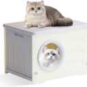Plastic Cat House for Outdoor Indoor Use,Plastic Weatherproof Elevated Outdoor Cat Shelter Stackable Waterproof Feral Cat Shelter (Grey, L) 21.26"D x 16.14"W x 14.96"H
