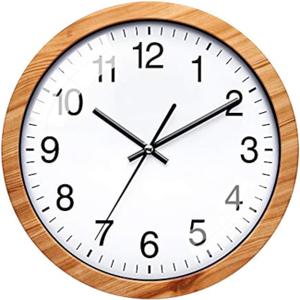 NUOVO 10 Inch Wooden Round Wall Clock Silent & Non-Ticking Retro Wall Clock Operated for Living Room Bedroom Kitchen(26 cm/ 10")