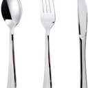 N9R 120PCS Silver Plastic Silverware, Silver Plastic Cutlery Set Disposable Flatware Dinnerware - 60 Forks, 30 Spoons, 30 Knives for Wedding, Party, Birthday and Daily Use