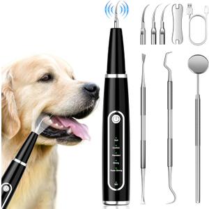 Dog Tartar Remover for Teeth, Dog Teeth Cleaning Kit with LED Light and 5 Modes for Dogs and Cats,Black