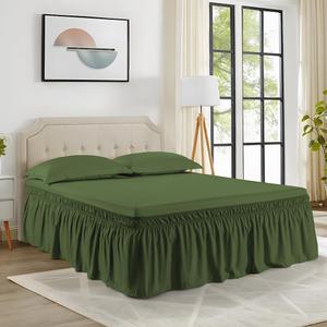 Dark Olive Wrap Around Bed Skirt for Full/Queen Beds 18" Drop,Green Bed Skirt Adjustable Elastic Dust Ruffles Easy Fit Wrinkle & Fade Resistant Luxurious Fabric Machine Washable