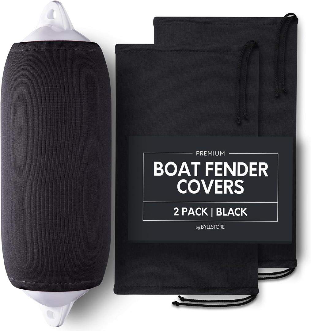Boat Fender Covers| Black & Navy Blue | 1, 2 & 4-Pack | Polyester (2-Pack, Black, 8 x 22)