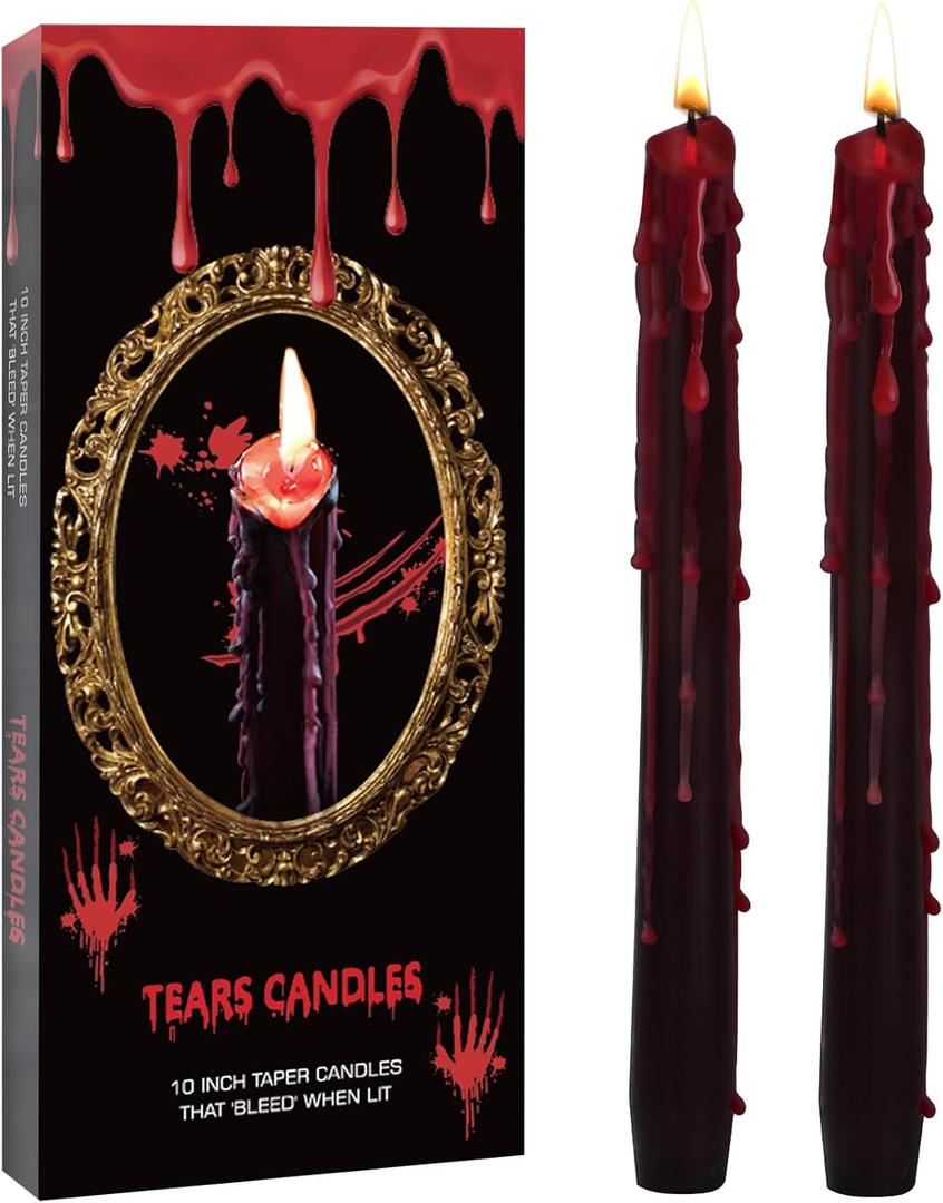 6 Pack Vampire Tears Taper Candles, 10 inch Tall Bleeding Candles, Soundvalue Unscented Black Tapered Candlesticks, Spooky Blood Drip Candles Set for Halloween Party Gothic Home Decorations